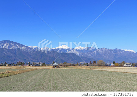 Azumino in early spring: countryside and the Northern Alps Azumino in early spring: countryside and the Northern Alps 137391732