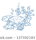 Vector illustration with a marine theme. Underwater world, seaside vacation in blue. Cute crab in doodle. 137392183