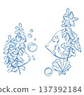 Vector illustration with a marine theme. Underwater world, seaside vacation in blue. Cute fishes in doodle. 137392184