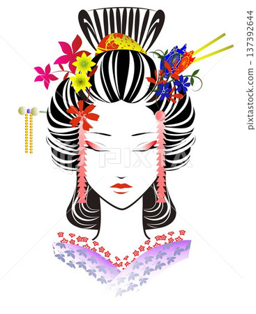 女人的臉，日式髮型，和服 137392644