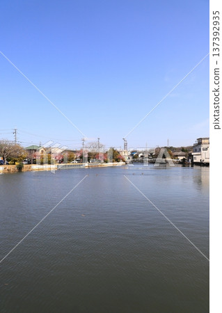 Drum Can Bridge in Shinborikawa Green Space Drum Can Bridge in Shinborikawa Green Space 137392935