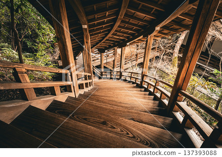 Spiral staircase in the Four Garyu Corridor of Eikando at Zenrinji Temple in Kyoto, Japan 137393088