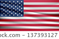 Detailed 3D render of the USA flag with realistic fabric ripples, shadows, and silk texture 137393127
