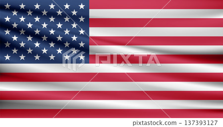 Detailed 3D render of the USA flag with realistic fabric ripples, shadows, and silk texture 137393127