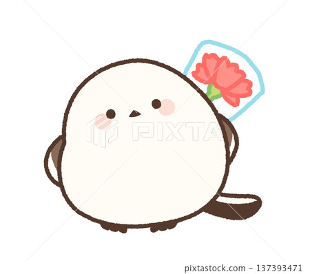 一隻長尾山雀背上藏著一朵康乃馨 137393471