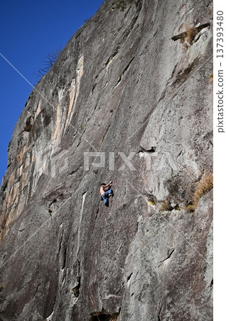 Climber climbing a rocky place Climber climbing a rocky place 137393480