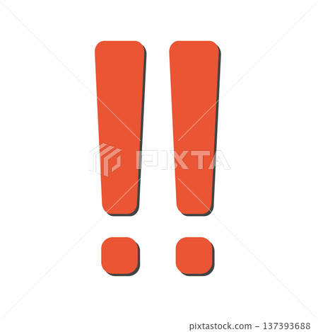 A simple double exclamation mark icon (red) that can be used for illustrations 137393688