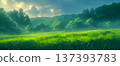 潮濕的草原景觀，動漫風格 137393783