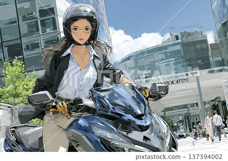 Career woman riding a motorcycle in the city | Urban lifestyle of a commuter rider Career woman riding a motorcycle in the city | Urban lifestyle of a commuter rider 137394002