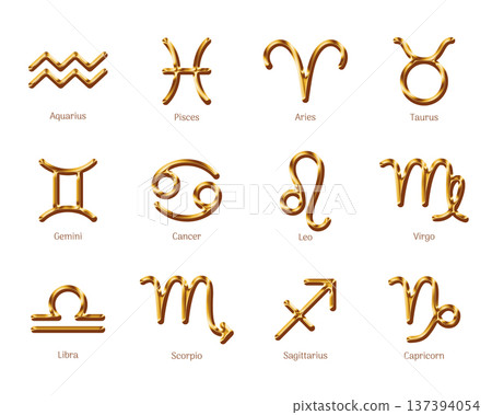 Golden zodiac symbols isolated on white Golden zodiac symbols isolated on white 137394054