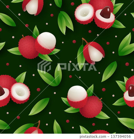 Lychee fruit tropical seamless pattern 137394056