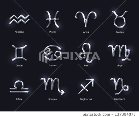 Silver metal zodiac symbols set 137394075