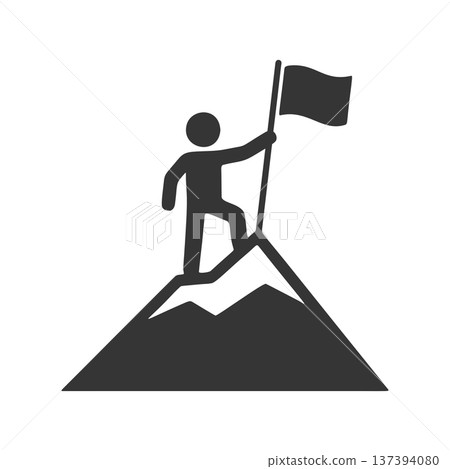一個人在山頂插旗的剪影圖標 一個人在山頂插旗的剪影圖標 137394080
