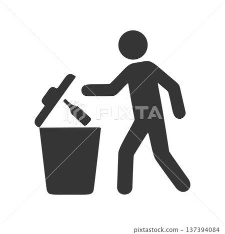 一個人將垃圾丟進垃圾桶的剪影圖標 137394084