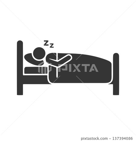 Silhouette icon of a person sleeping in bed Silhouette icon of a person sleeping in bed 137394086