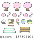 Cute cherry blossom viewing illustration set 137394101