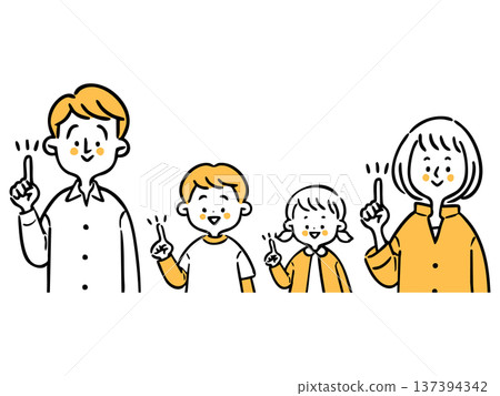 Pointing family, two generations, upper body, vector (orange) Pointing family, two generations, upper body, vector (orange) 137394342