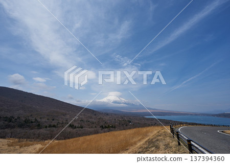從山梨縣全景台眺望富士山的春天 137394360