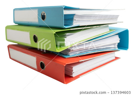 Stack of business finance data finder on white background. 137394603