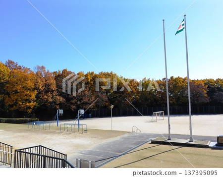 秋日公園與旗幟 137395095
