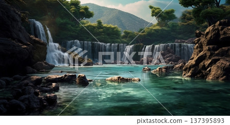 Exquisite Waterfalls and Rivers background, AI Generated 137395893