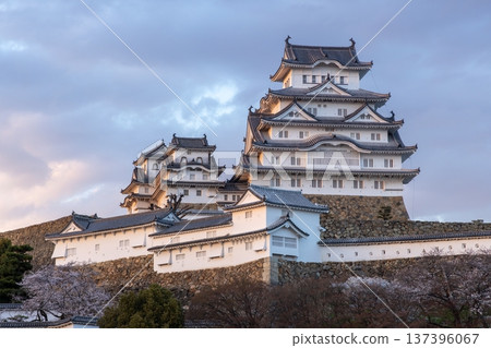 夕陽西下，映照著兵庫縣姬路市的姬路城。 137396067