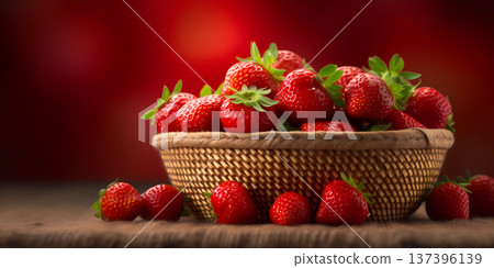 Strawberry fruit on basket copy space background, AI Generated 137396139
