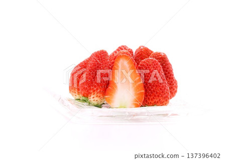 Benihoppe strawberry cut cross section light background 137396402