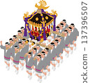 Japanese traditional festival. Illustration of men carrying a portable shrine 137396507