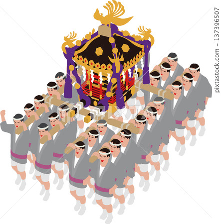 Japanese traditional festival. Illustration of men carrying a portable shrine 137396507