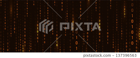Programming symbols on futuristic backdrop. Cyber technology and abstract art. Golden binary Rain matrix and security theme for innovation. Vector illustration Programming symbols on futuristic backdrop. Cyber technology and abstract art. Golden binary Rain matrix and security theme for innovation. Vector illustration 137396563