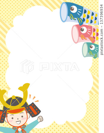 Boy wearing a helmet and carp streamer frame Children's Day Boy wearing a helmet and carp streamer frame Children's Day 137396934