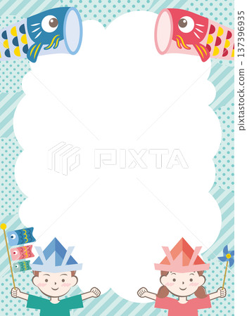 Children wearing helmets and carp streamers frame Children's Day Children wearing helmets and carp streamers frame Children's Day 137396935