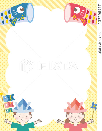 Children wearing helmets and carp streamers frame Children's Day Children wearing helmets and carp streamers frame Children's Day 137396937