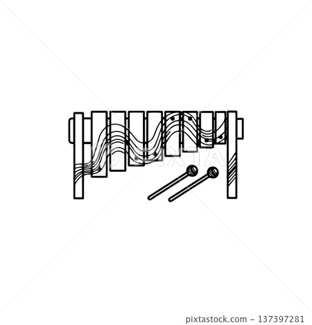 Detailed Xylophone Line Drawing with Mallets 137397281