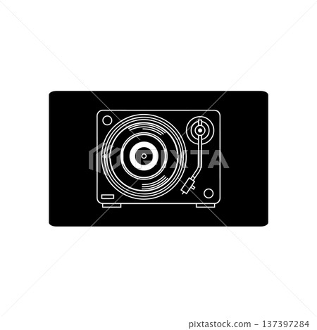 Turntable DJ Icon White on Black Square Background Turntable DJ Icon White on Black Square Background 137397284