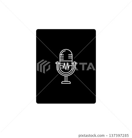 Retro Microphone Icon White on Black Square Background 137397285