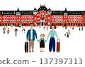 Tokyo Station and a family traveling tourism image illustration 137397313