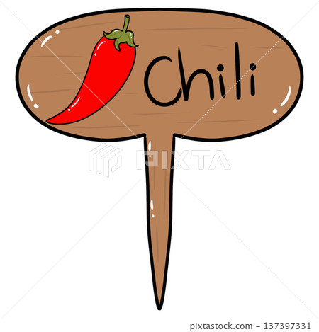 Chili Pepper Wooden Garden Plant Marker Cartoon Illustration Chili Pepper Wooden Garden Plant Marker Cartoon Illustration 137397331