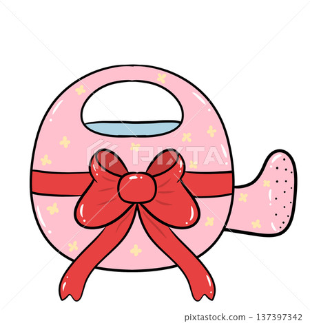 Cute Watering Can with Bow Garden Clipart 137397342