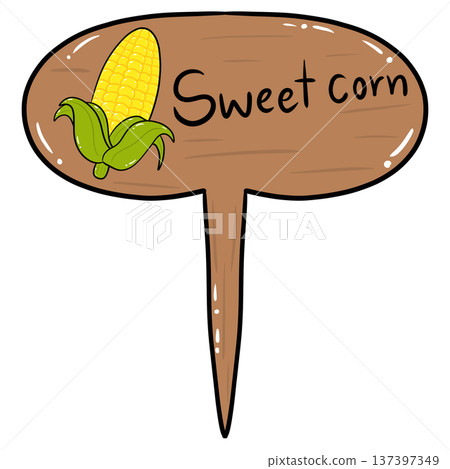 Sweet Corn Wooden Garden Plant Marker Cartoon Illustration 137397349