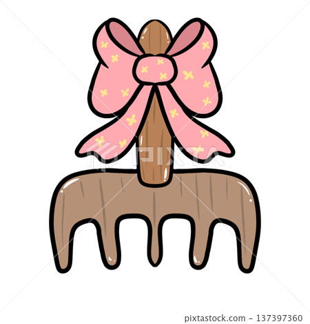 Cute Garden Rake with Pink Bow Clipart 137397360