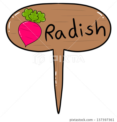 Radish Wooden Garden Plant Marker Cartoon Illustration 137397361