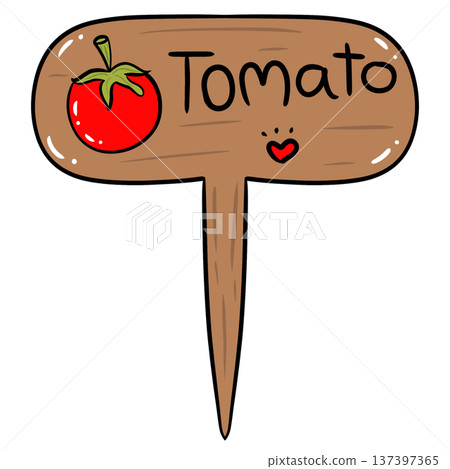 Tomato Wooden Garden Plant Marker Cartoon Illustration Tomato Wooden Garden Plant Marker Cartoon Illustration 137397365
