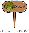Broccoli Wooden Garden Plant Marker Cartoon Illustration 137397366