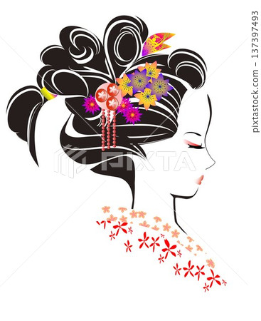 Woman's face, Japanese hairstyle, kimono 137397493