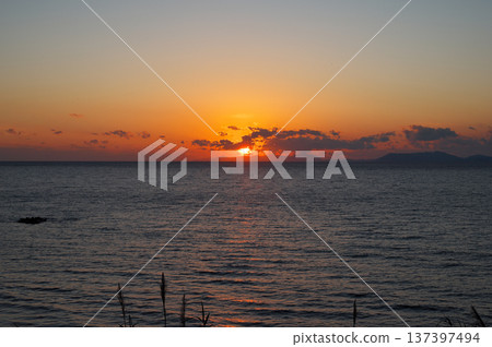 Sunset over Koshikijima Island as seen from the Satsuma Peninsula 137397494