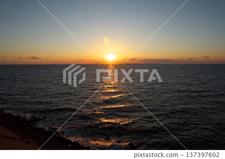 Sunset over the sea as seen from the Satsuma Peninsula Sunset over the sea as seen from the Satsuma Peninsula 137397602