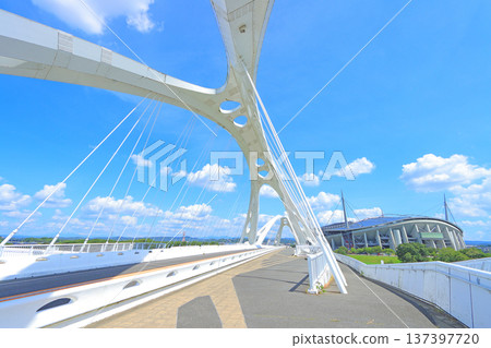 Toyota Ohashi Bridge and Toyota Stadium in Toyota City, Aichi Prefecture Toyota Ohashi Bridge and Toyota Stadium in Toyota City, Aichi Prefecture 137397720