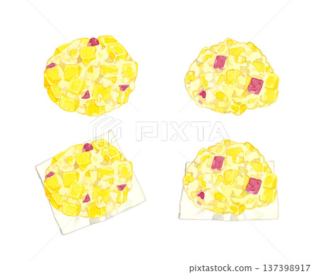 Oni Manju set - hand-drawn watercolor illustration 137398917